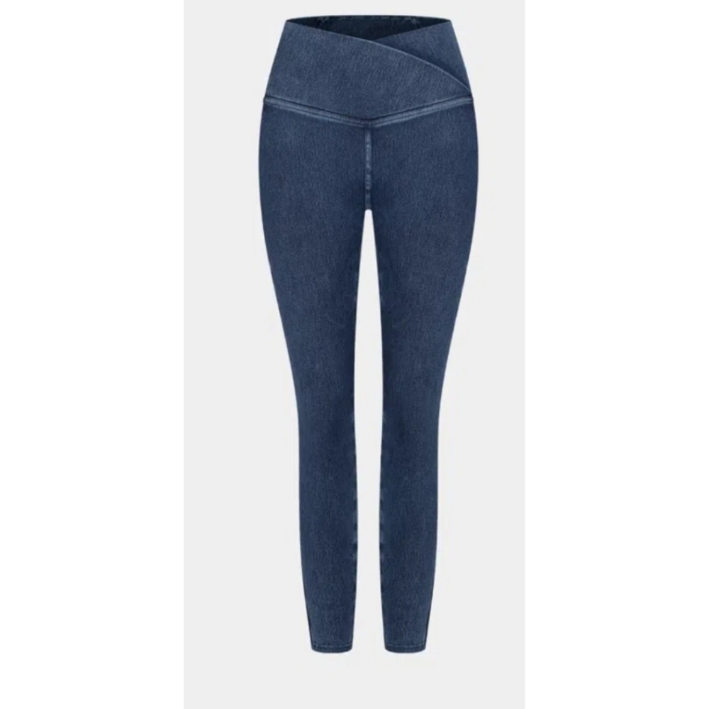 Halara Cross Over Waist Leggings MEDIUM Denim Blue Womens